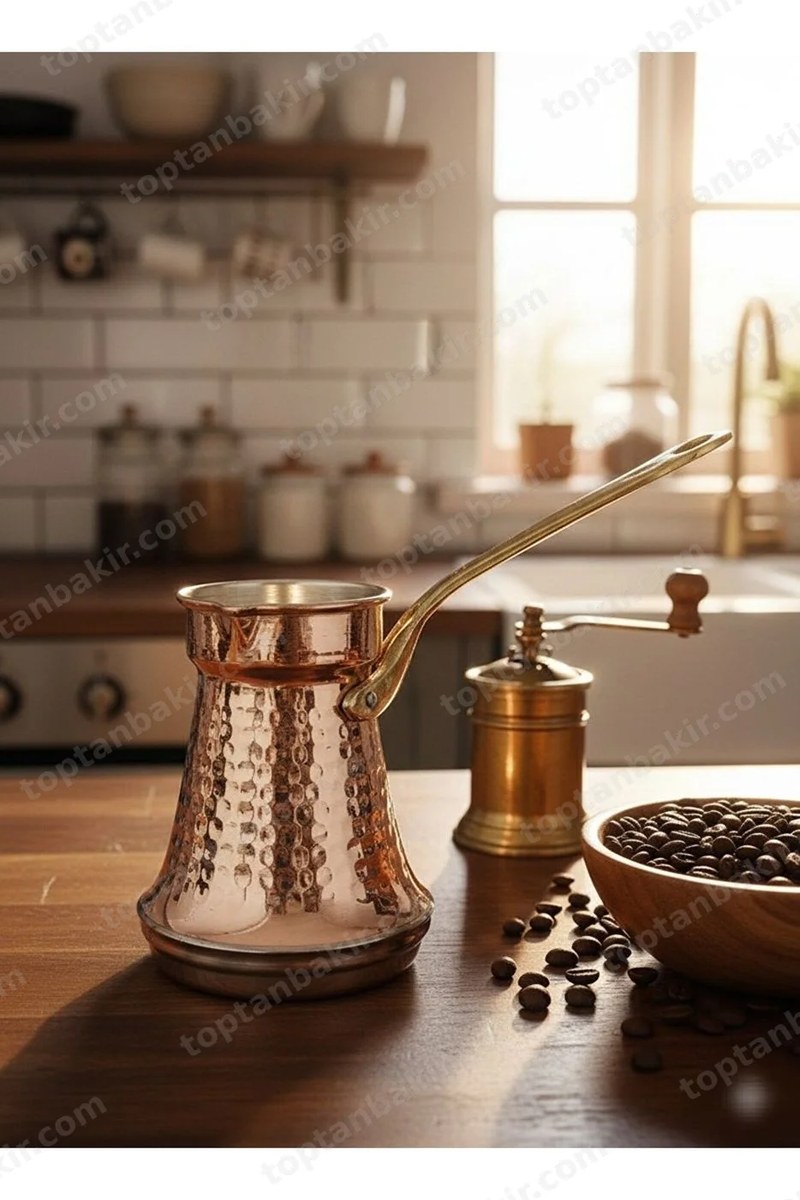Armoni Copper Cezve with Induction Base, Brass Handle & Wide Bottom – 3 Cup
