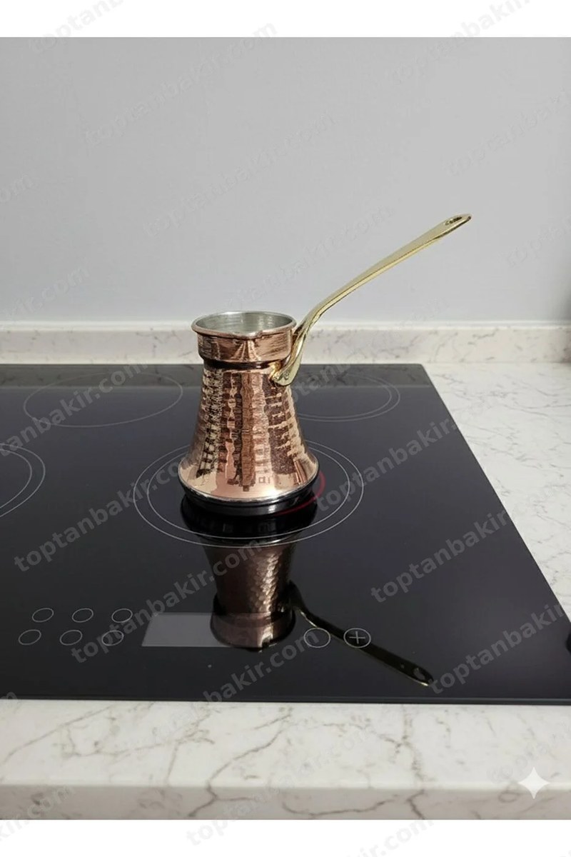 Armoni Copper Cezve with Induction Base, Brass Handle & Wide Bottom – 4 Cup