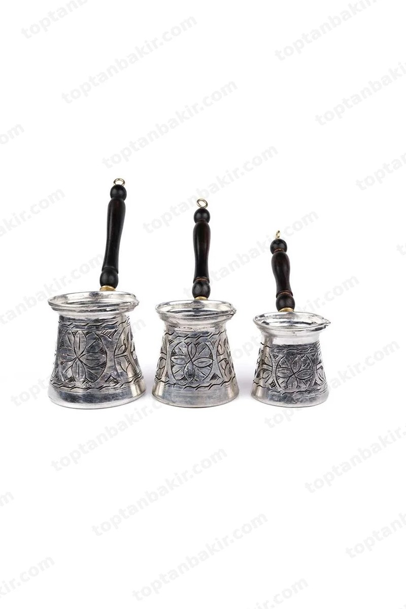 Copper Cezve Set of 3 – Floral Engraved, Tin-Lined