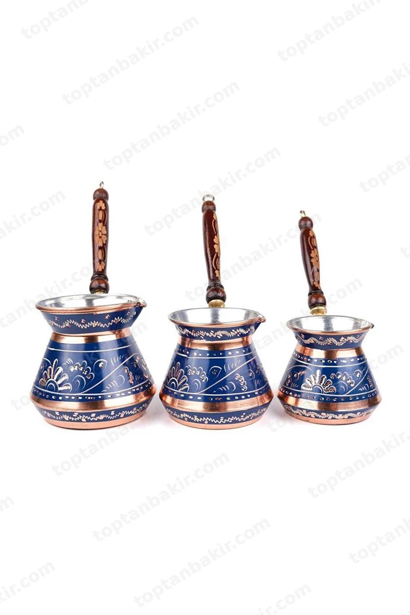 Enameled Bulbous Copper Cezve Set of 3 – 4 Colours