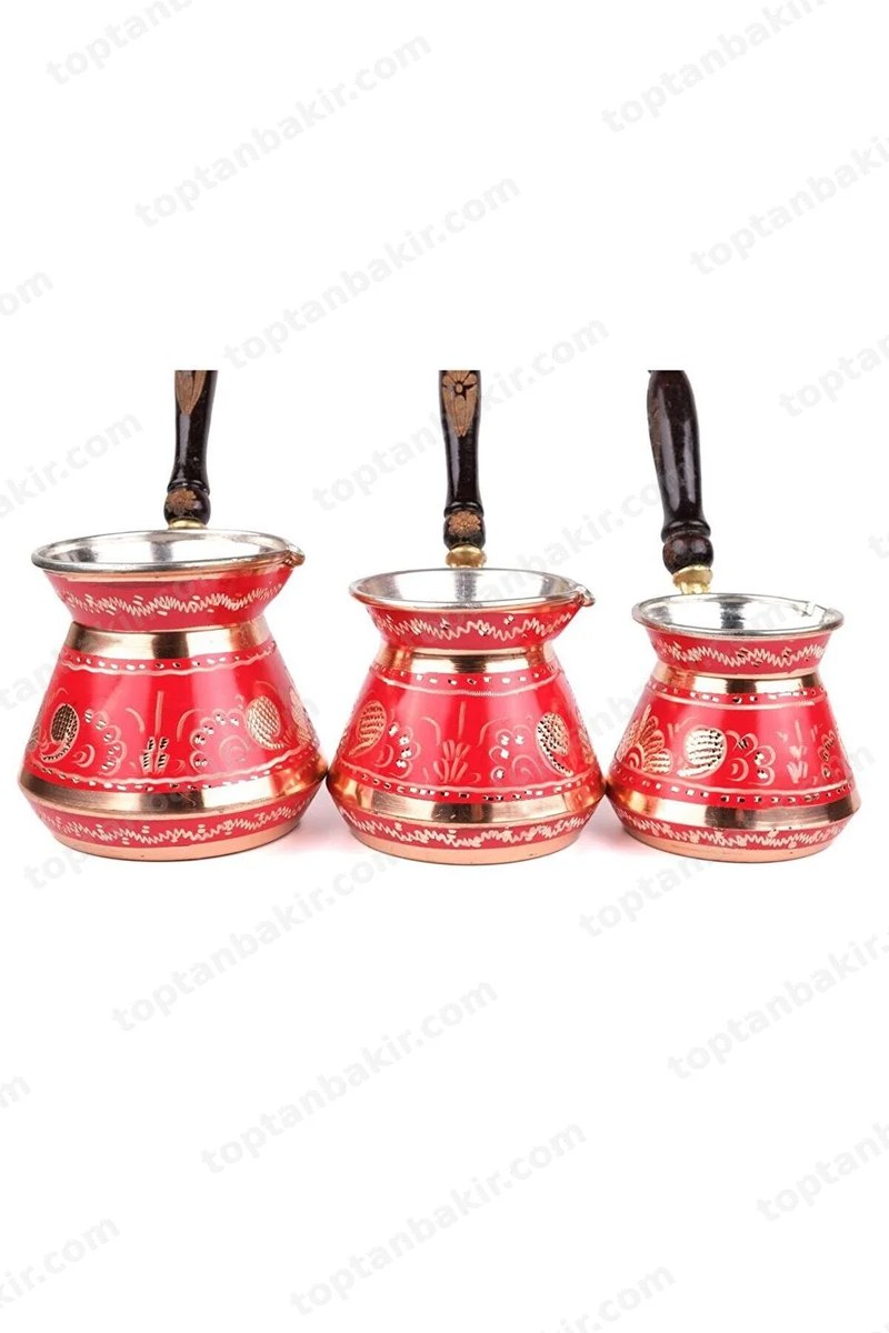 Erzincan Hand-Engraved Bulbous Copper Cezve Set of 3 – 8, 6 & 4 Cup