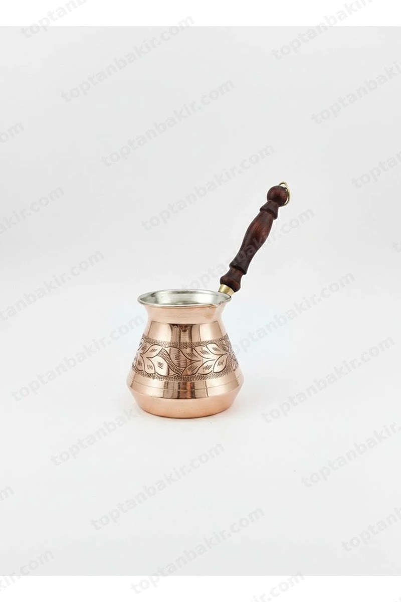Hand-Engraved Copper Cezve (Wooden Handle, 7-8 Cup) 1 mm
