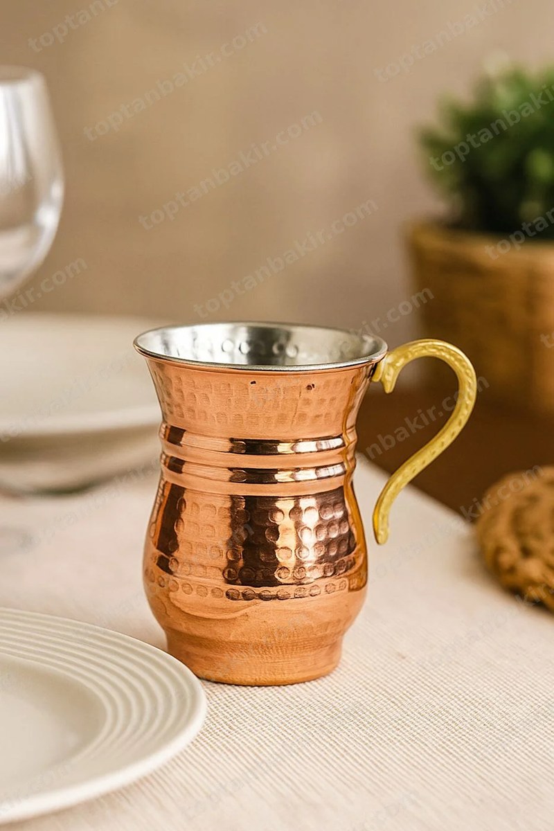 Copper Ayran Cup with 2 Rope-Edged Bands – Set of 3