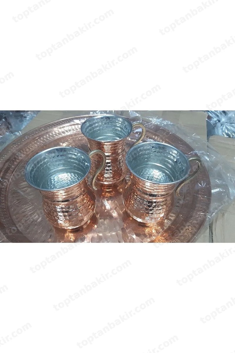 Double Rope-Edged Copper Ayran Cup – Set of 3