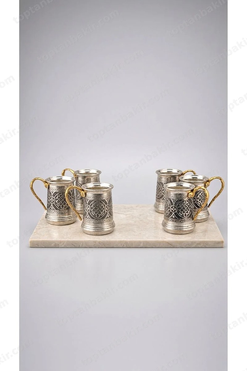 Hand-Engraved Copper Cup Set of 6 – Authentic Retro Ayran & Water Dipper Cups with Brass Handles