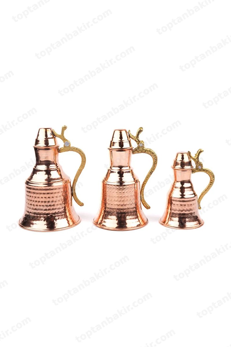 Decorative Copper Water Jug (Güğüm) Set of 3 – 14-12-9 Cm