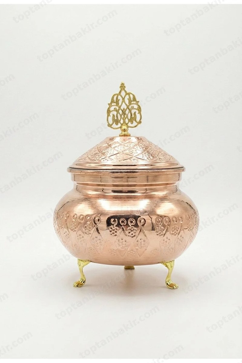 Embossed Footed Copper Sugar Bowl