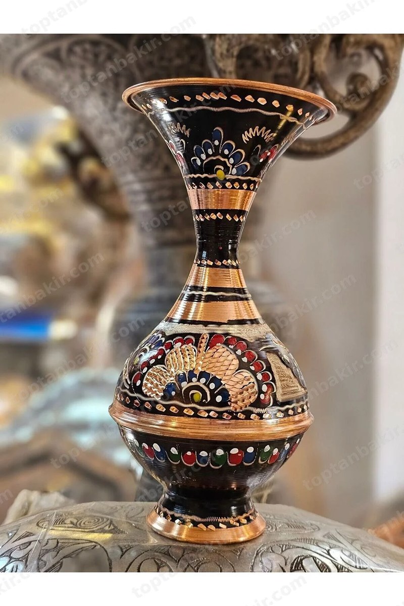 Enameled Copper Decorative Vase – 18 cm