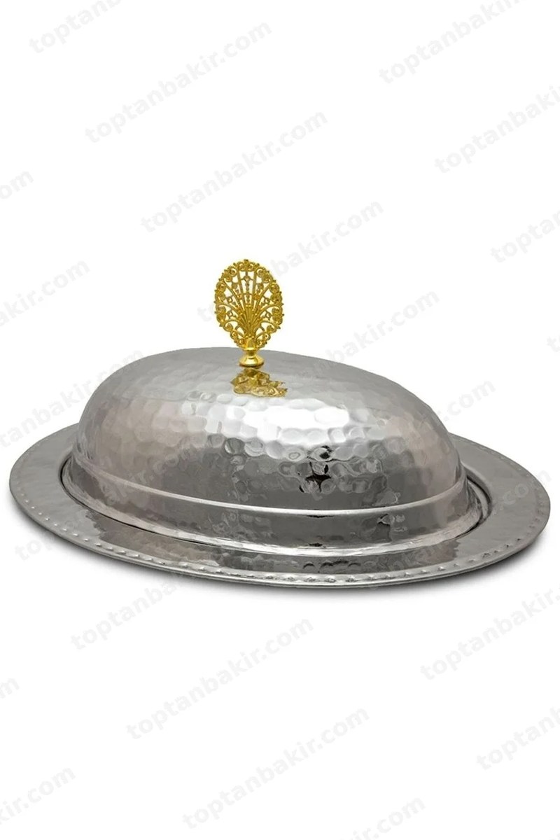 Nickel-Plated Copper Boat-Shaped (Kayık) Serving Dish – 30 Cm