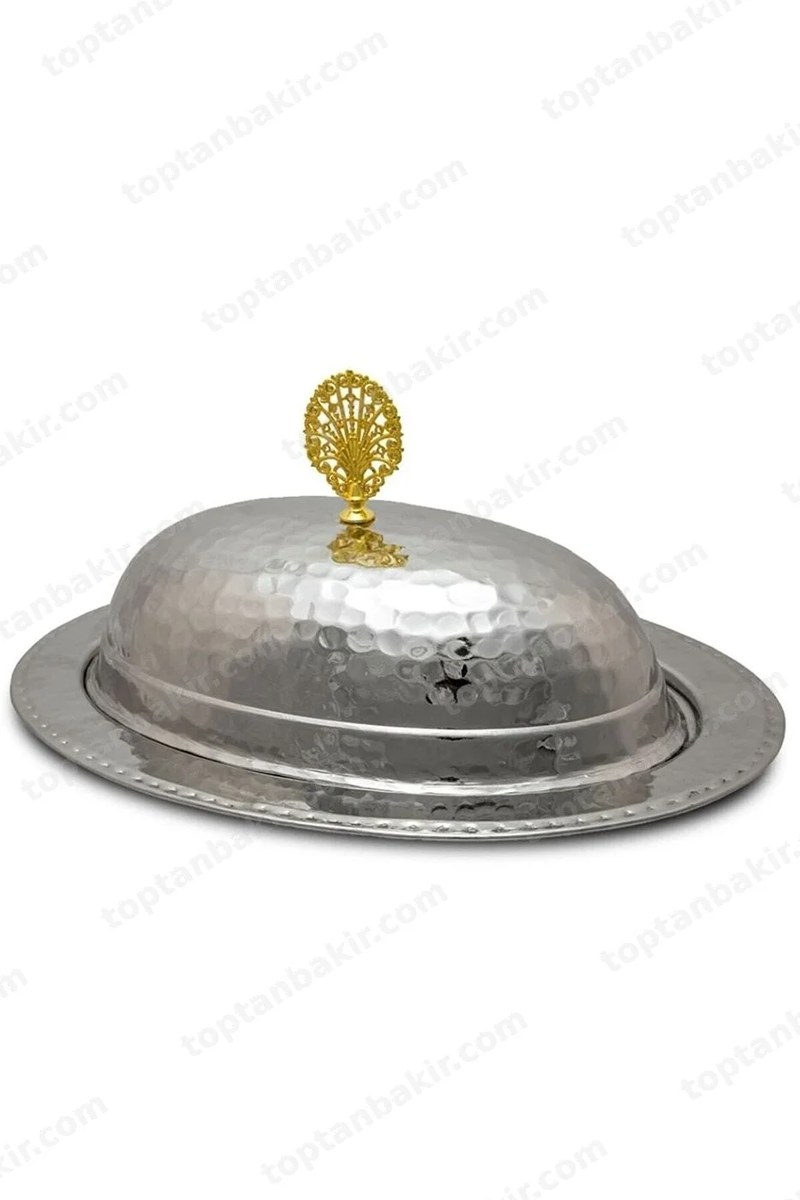 Nickel-Plated Copper Boat-Shaped Serving Sahan – 35 Cm