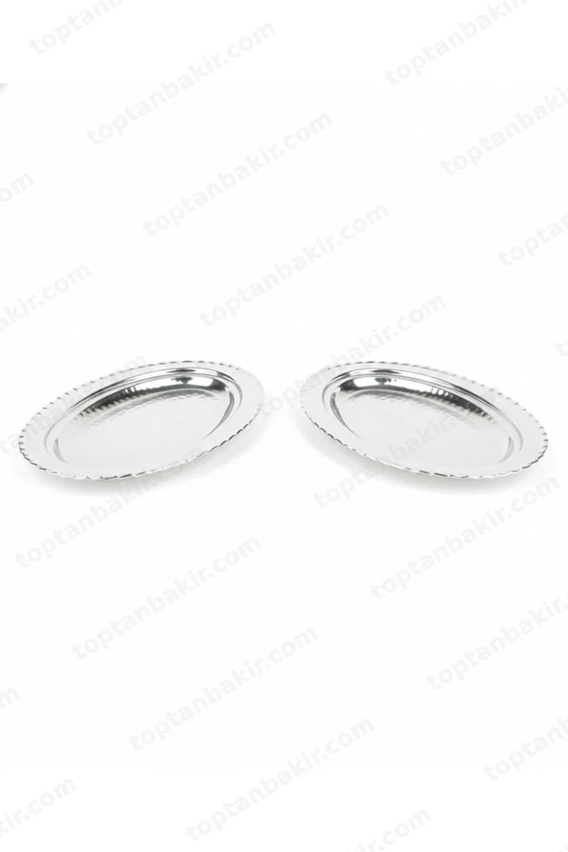 Rope-Edged Copper Serving Dish / Boat-Shaped (Kayık) Dish, Set of 2 – 25 CM, Silver Tone