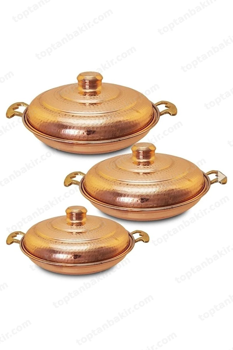 Copper Frying Pan Set of 3 with Lids