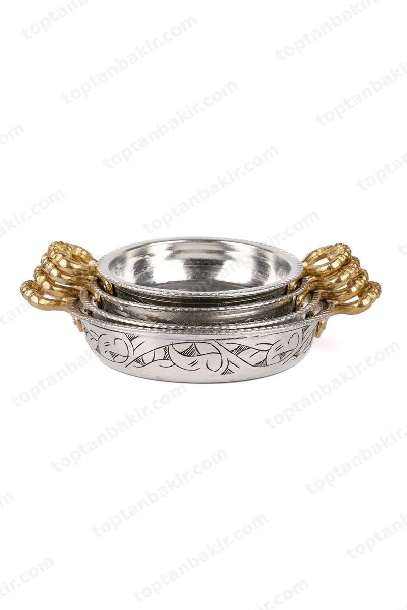Hand-Engraved Antiqued Copper Pan / Sahan Set – Set of 3