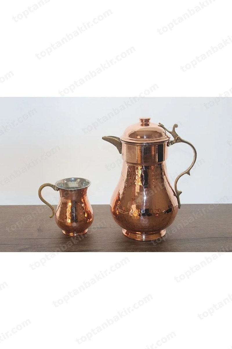 Copper Pitcher and Ayran Cup Set