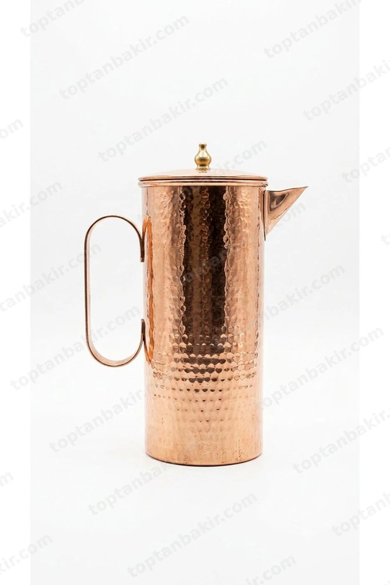 Pure Copper Cylindrical Pitcher with Lid 1,4 Lt