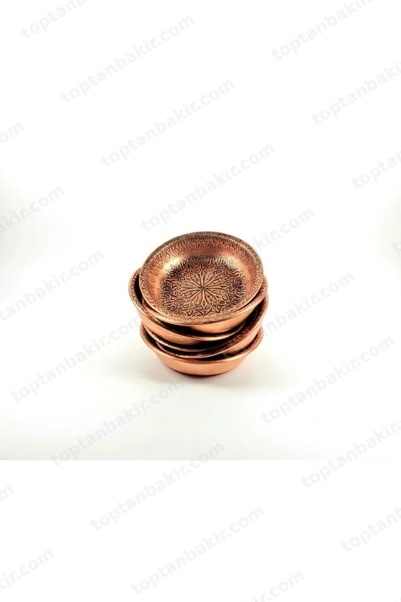 Antiqued Embossed Copper Snack Plates Set of 6 – 11 CM Diameter, 0.70 mm Thickness (85 Gr Each, Total 500 gr)