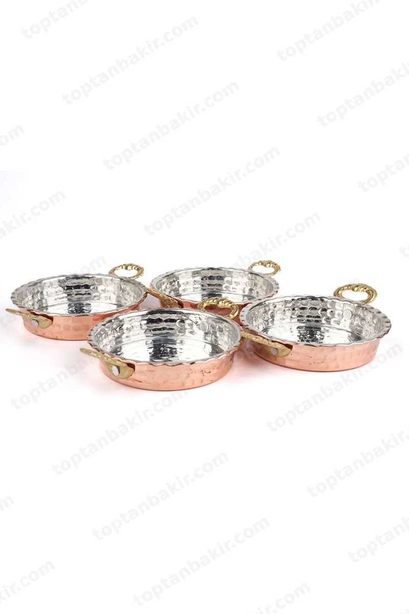 Copper Breakfast & Nut Dishes, Mini Pan Style – Set of 4, 10 cm