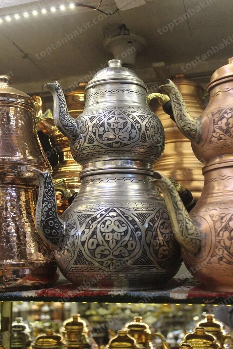 Antiqued Hand-Engraved Copper Turkish Tea Kettle