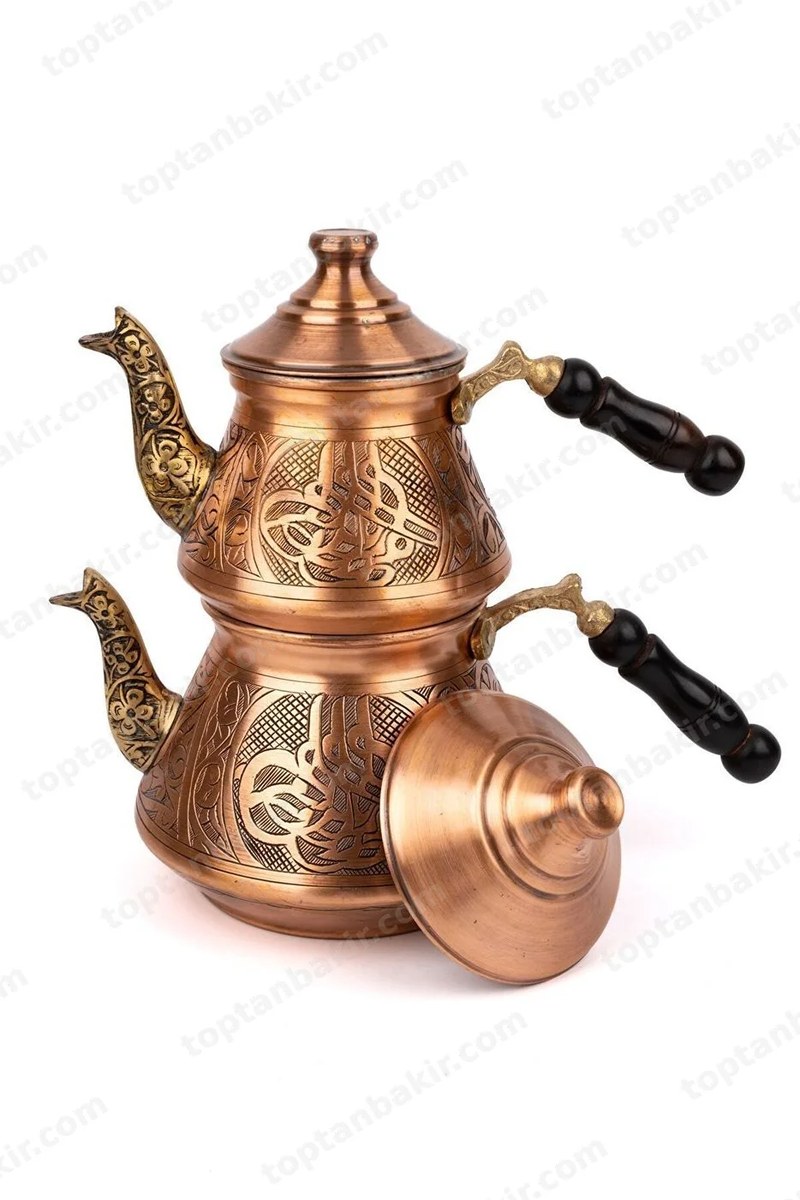 Copper Tea Kettle with Seljuk Tughra Motif – Scotch-Brushed