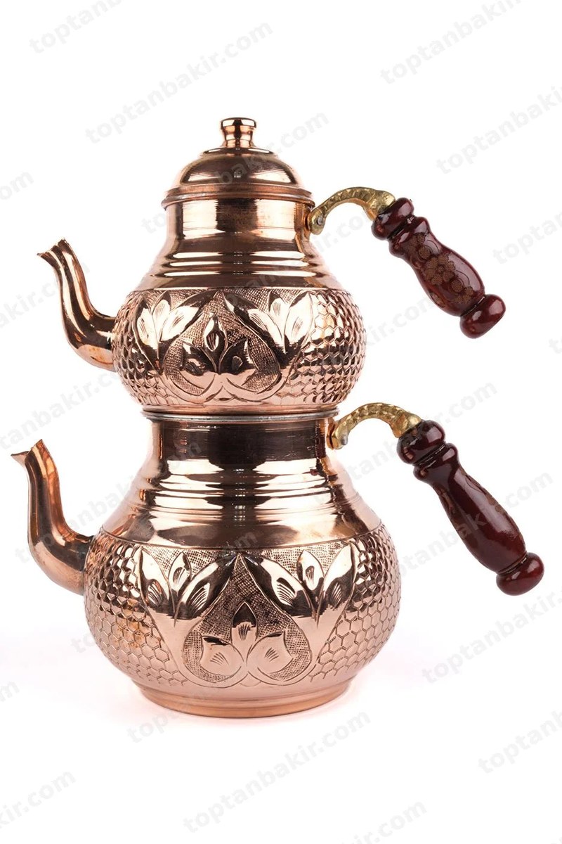 Handmade Copper Turkish Tea Kettle with Punched Floral Pattern (2.8 LT, 0,70 MM Sheet)
